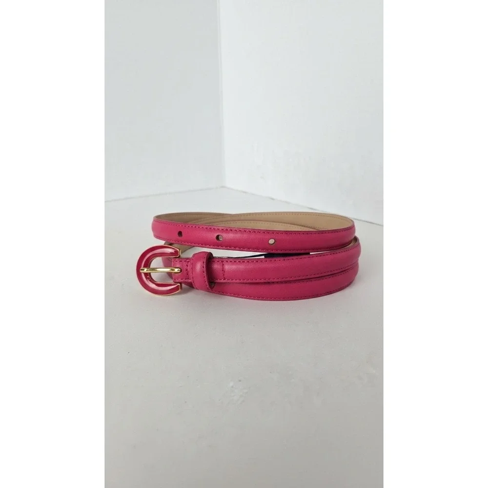 Vineyard Vines Pink Leather Belt Size Medium Skinny Enamel Buckle Barbie #985